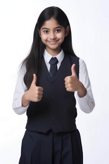 School student with book smiling and giving thumbs up